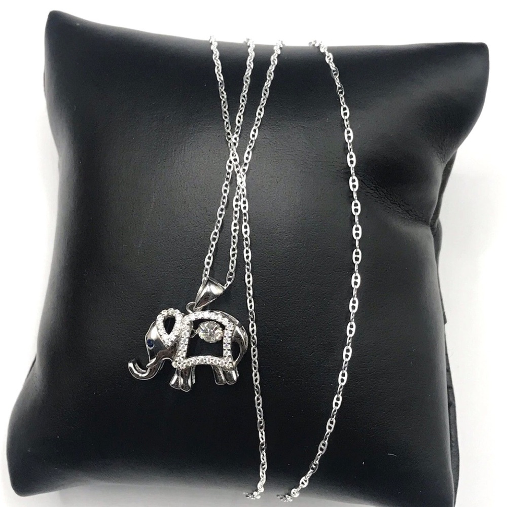 925 Sterling Silver 0.25CT MOISSANITE Elephant Pendant Necklace 18”